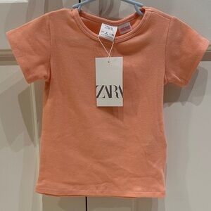 NWT Zara Coral/Orange Short Sleeve Rib Tee Sz 3T
